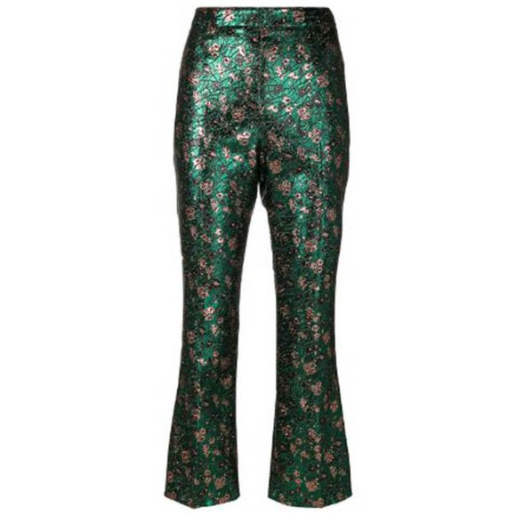 NWT Auth Prada metallic green floral print kick flare ankle pants SZ IT 40 US 6 - Picture 1 of 10